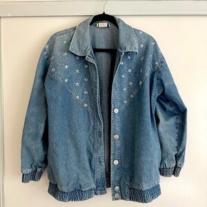 Blue Denim Jacket with White Embroidery
